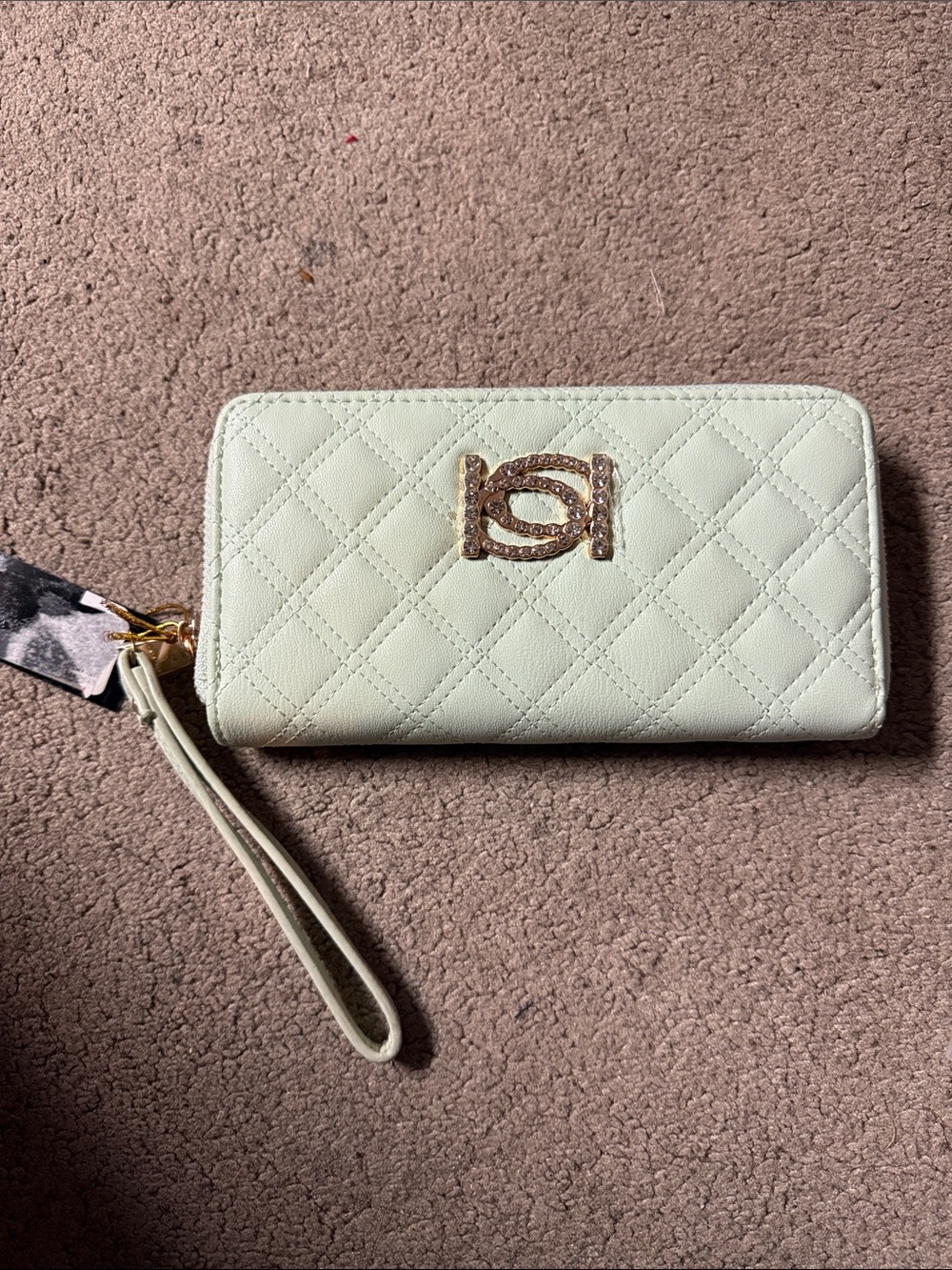 Bebe Quilted Light Mint Wristlet Wallet with Gold Accent NWT